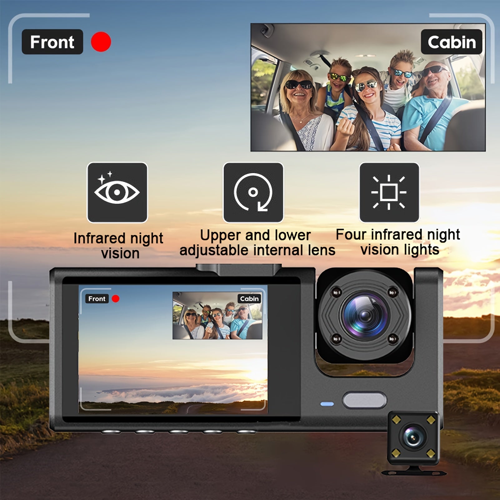 Car Dashboard Camera Night Vision 1080P Front Lens 480P Rear View Wide Angle