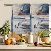 Set of 2 Sea View Kitchen Towels 16x24 Inch Soft Absorbent Holiday Decor