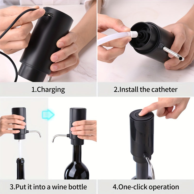 Electric Wine Aerator and Pourer Rechargeable with Quick Aeration and One-Touch Stop