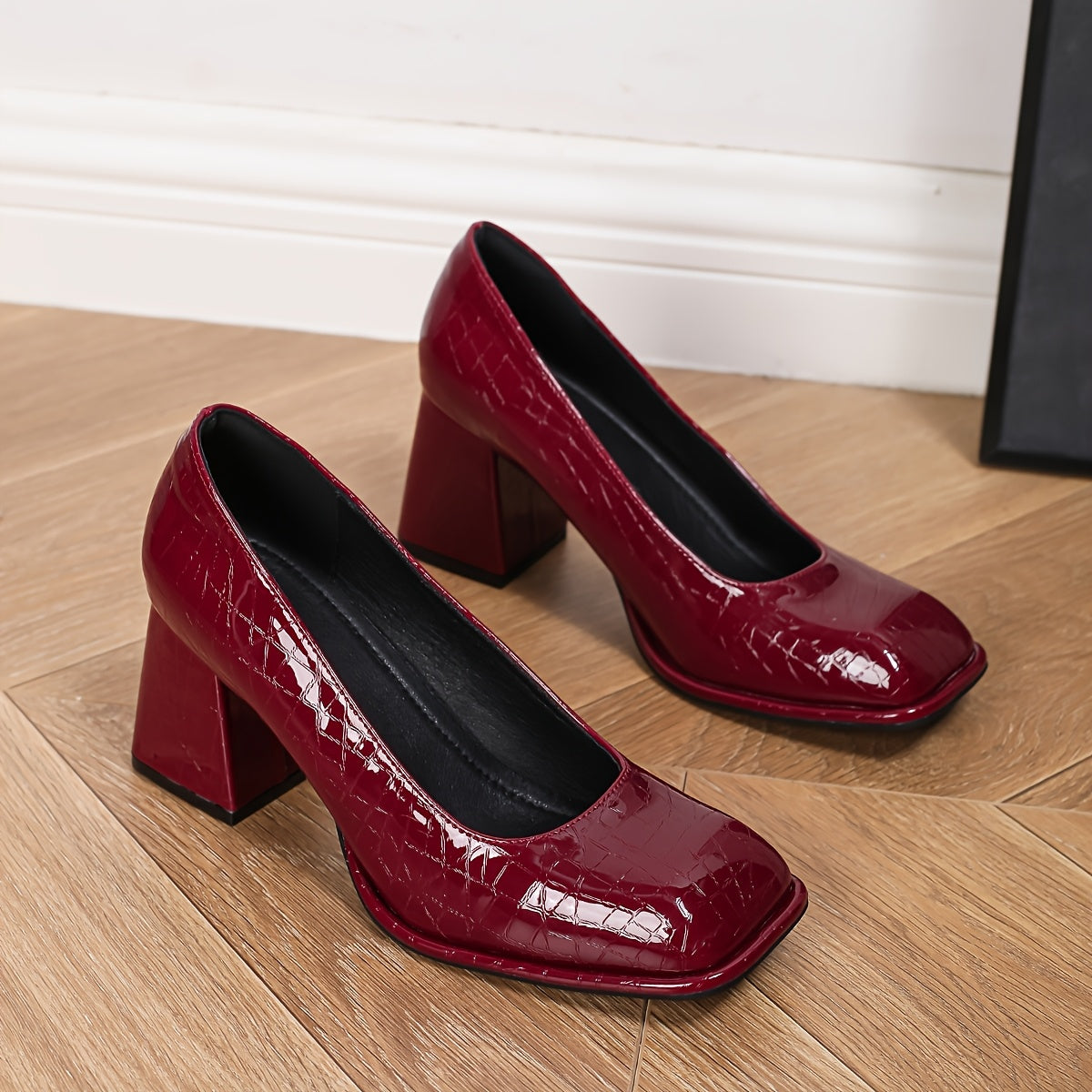 Women’s PU Square Toe Block Heel Shoes Flats for Party and Work