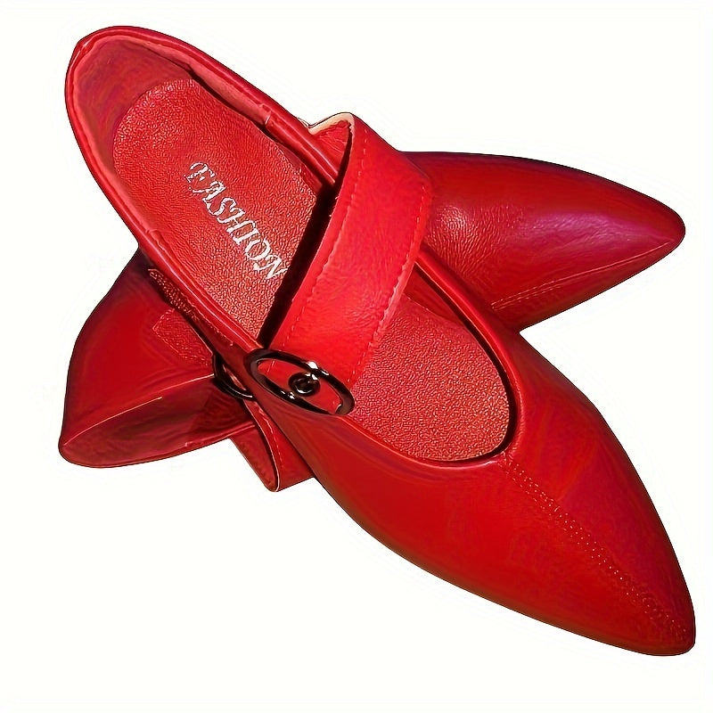 Red Faux Leather High Heels for Women with Ankle Strap and Stiletto Heel