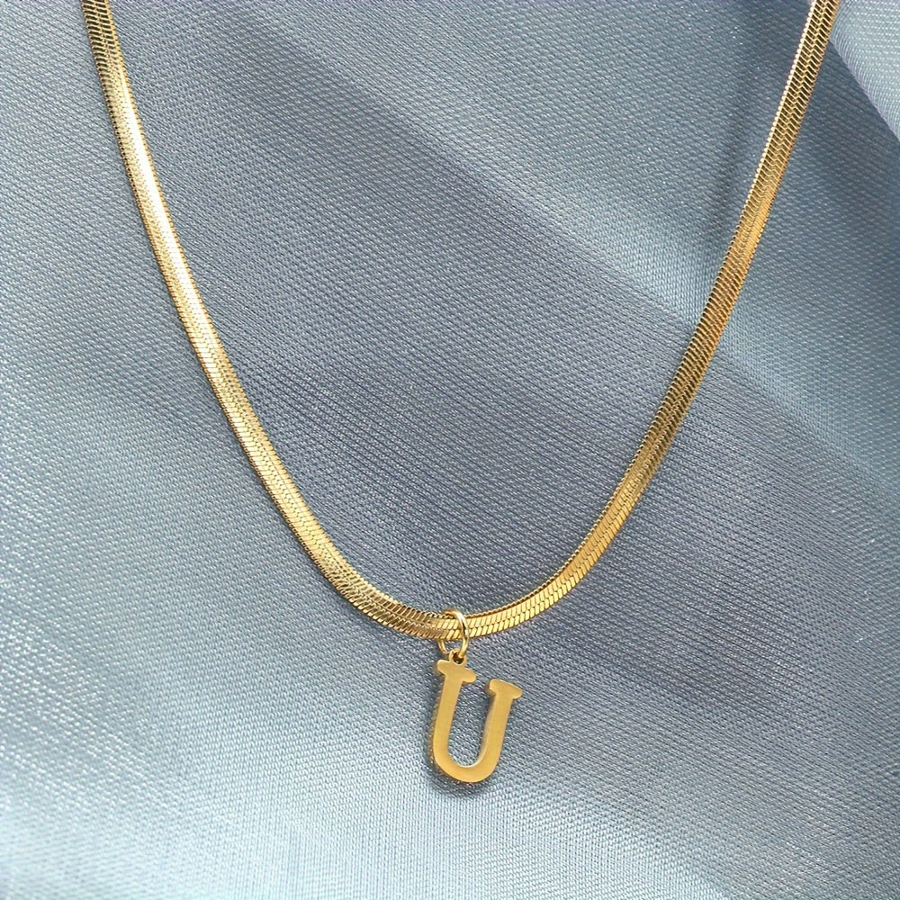 Women’s 18K Gold Plated Stainless Steel Alphabet Letter Pendant Necklace for Daily Wear