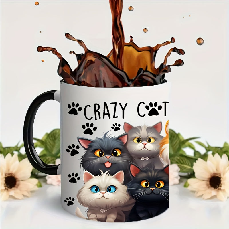 11oz Ceramic Coffee Mug with Cartoon Cats Insulated Microwave Safe Gift for Cat Lovers