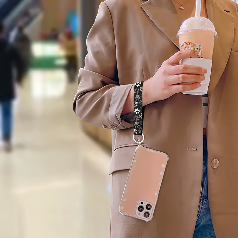 White Dog Paw Print Keychain Wrist Strap Polyester Durable Accessory