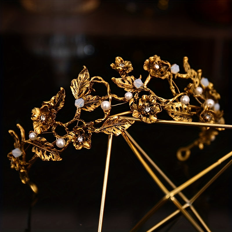Leaf-Shaped Baroque Style Crown Headband for Weddings Proms and Parties