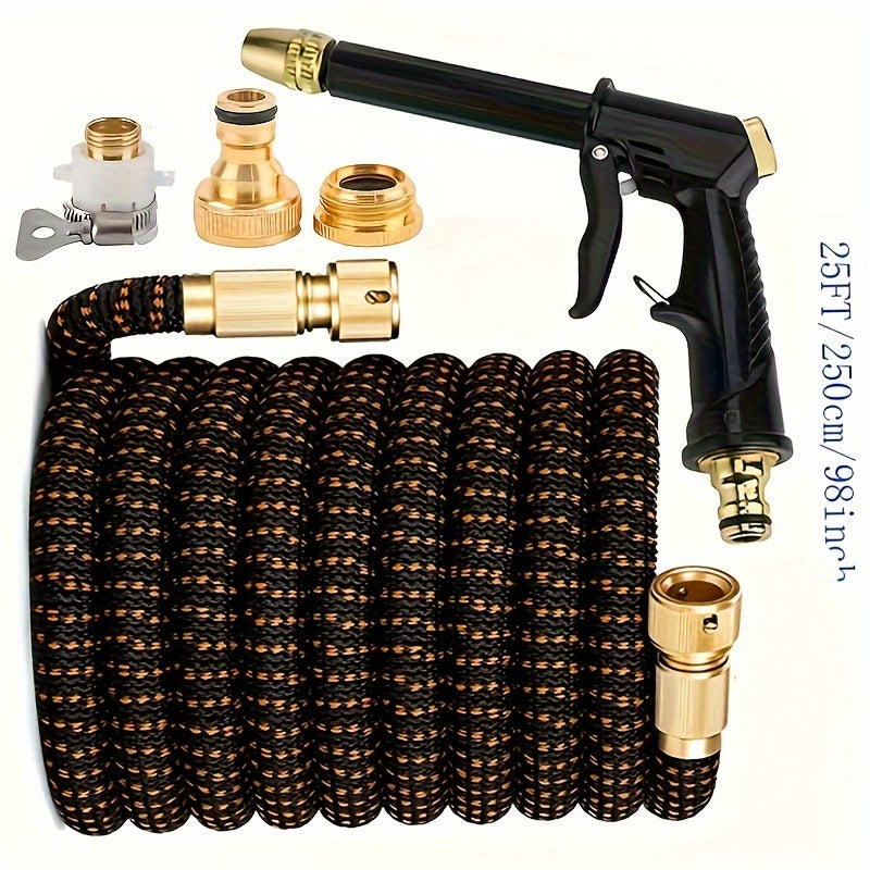 3-кратный расширяемый резиновый садовый шланг с мягким разбрызгивателем и универсальными соединителями