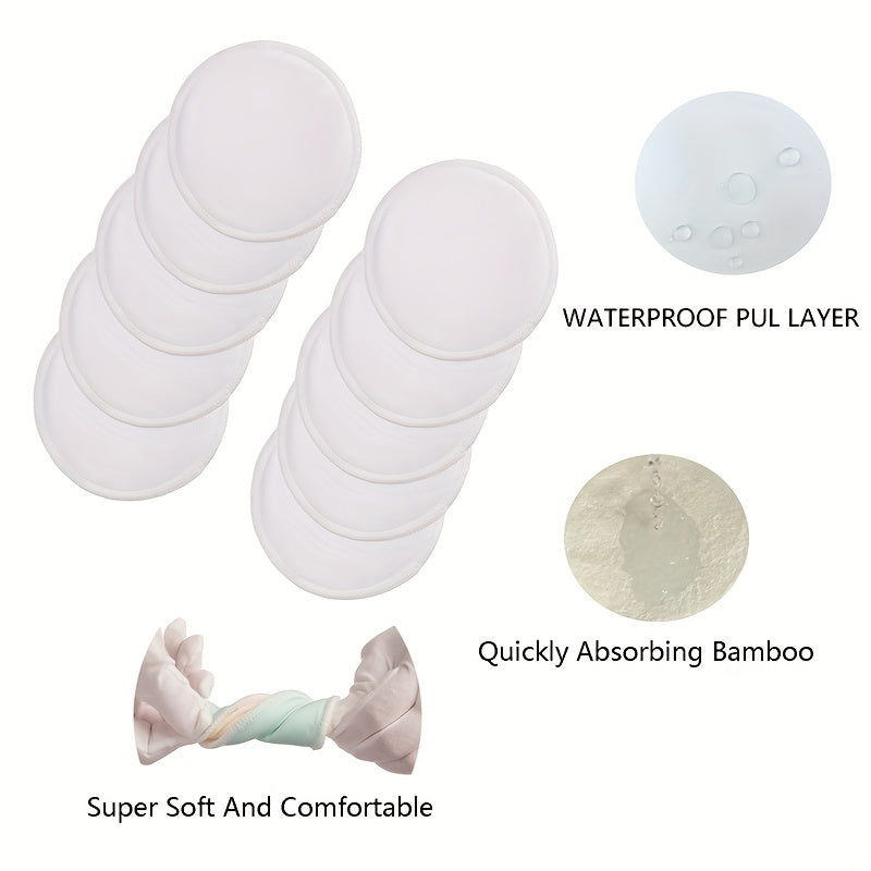 Large Organic Bamboo Nursing Pads Set 10 Washable Breast Pads with Wet Bag