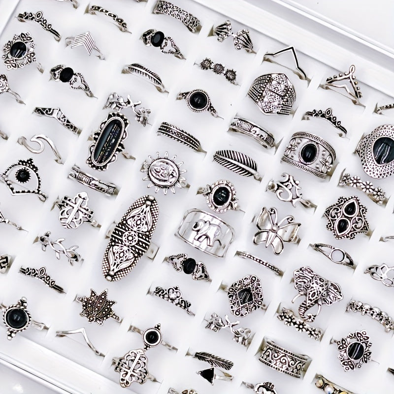 Assorted Boho Style Silver Plated Ring Set 30/50/100 Pieces with Random Sizes