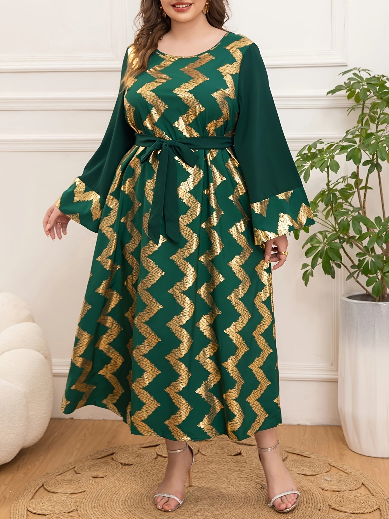 Women's Plus Size Elegant Tie Waist Middle Eastern Dress