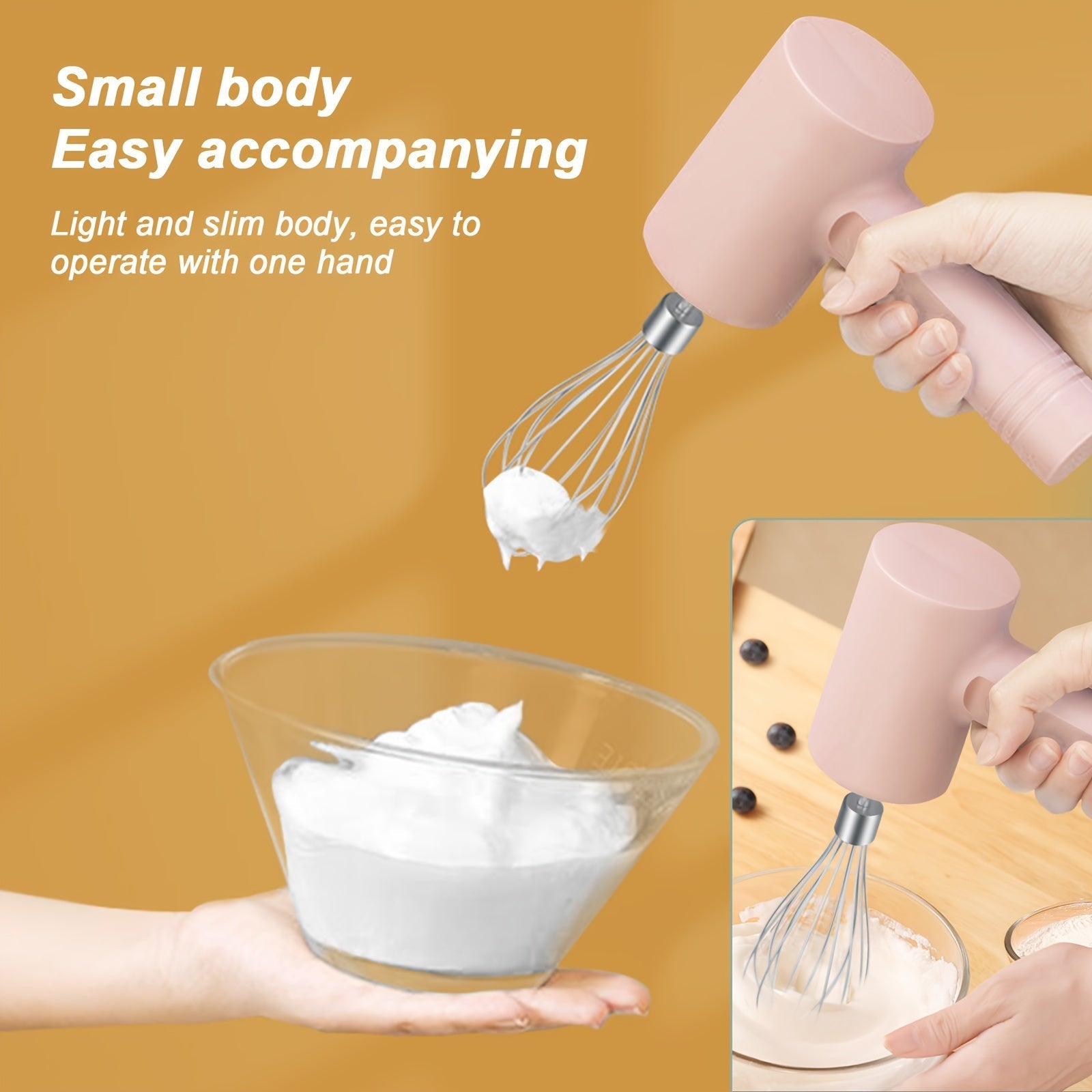 Stainless Steel Handheld Electric Mixer with Detachable Dual Whisks for Baking