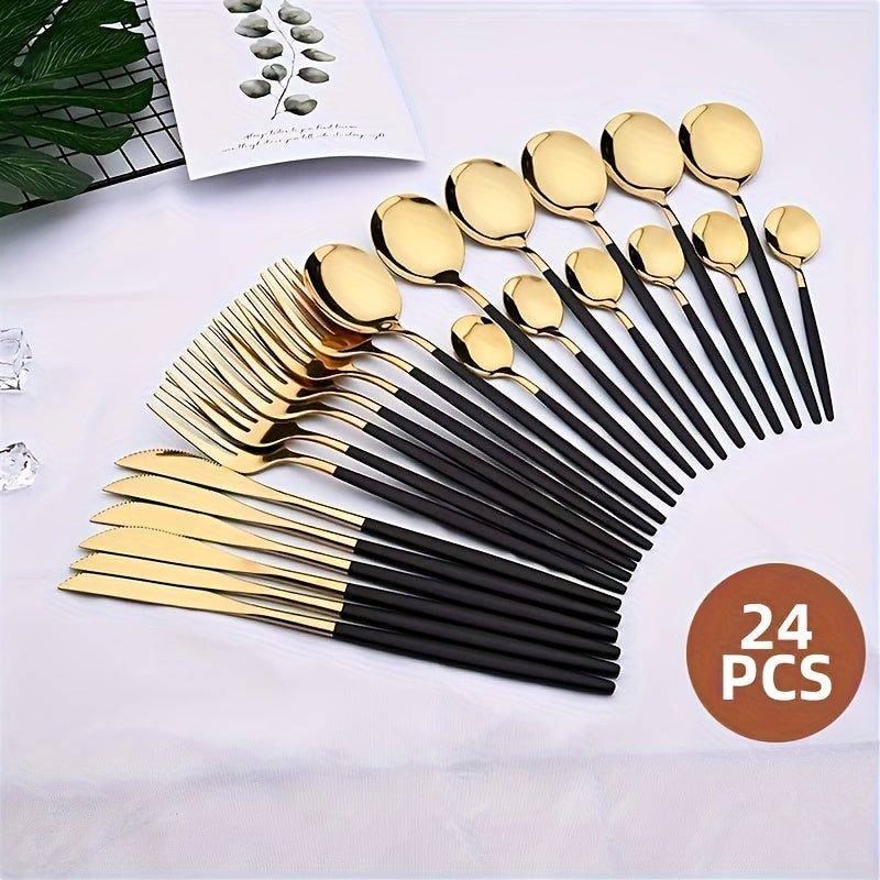 24-Piece Stainless Steel Flatware Set High-Temperature Resistant Rust-Proof Golden Finish