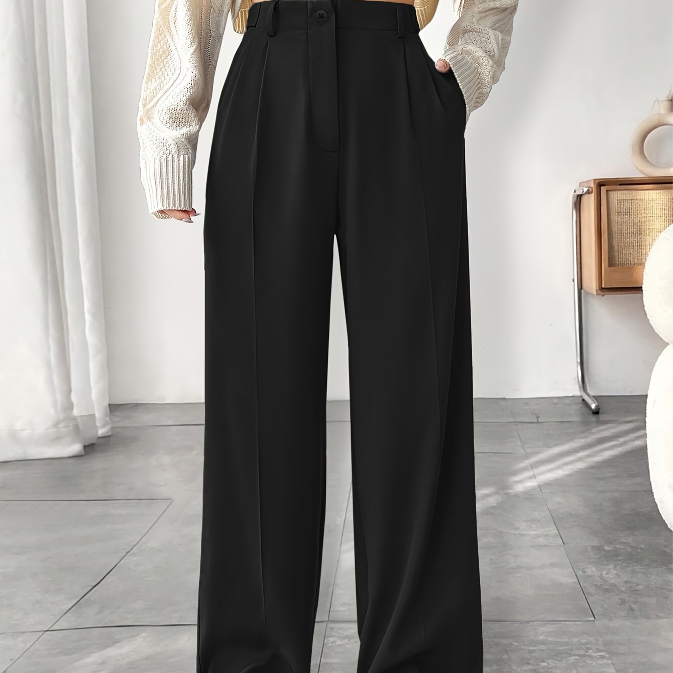 Women's Wide Leg Suit Pants Solid Color Acetate Long Length Spring Summer Fall Elegant
