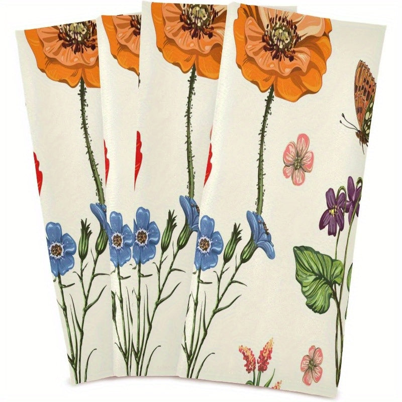 Christmas Summer Flowers Dragonfly Kitchen Dish Towel Green Leaves 45x66 cm Absorbent Reusable