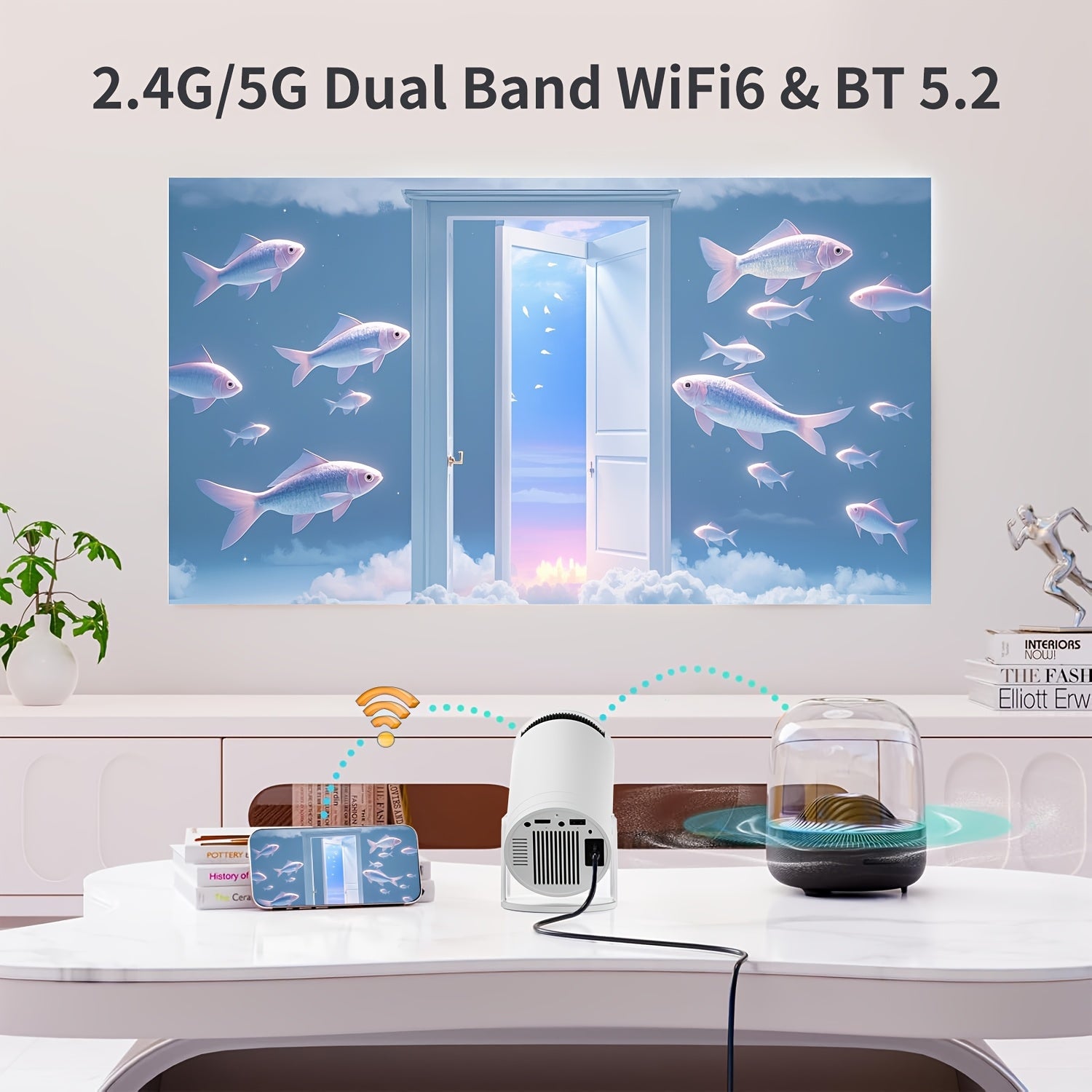 Mini Portable Projector 1080P WiFi6 180° Rotation for Home Office