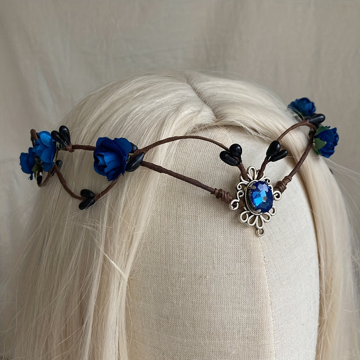 Vintage Elf Crown Headpiece with Faux Gemstones Medieval Witch Tiara for Halloween Cosplay