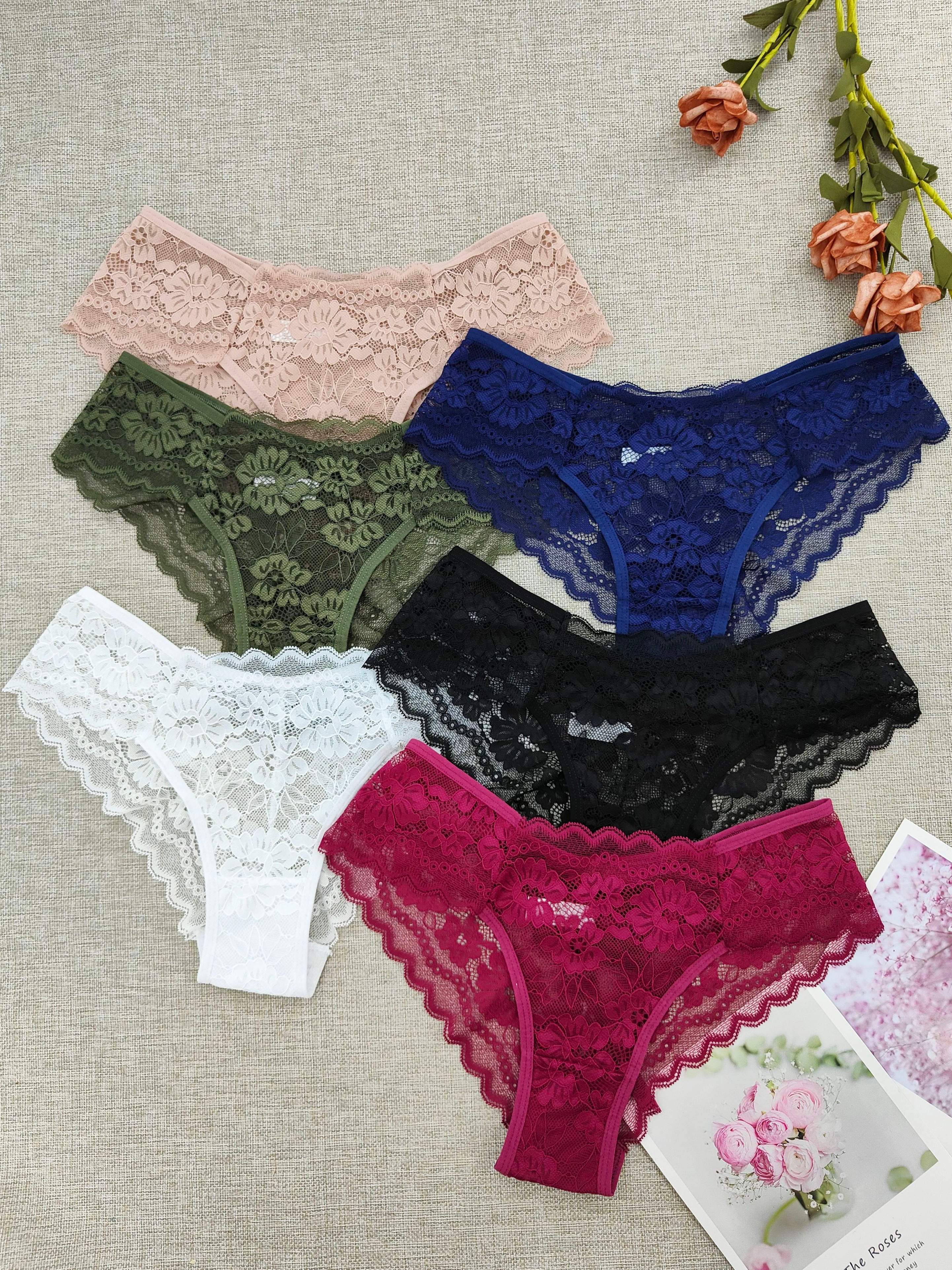 Women's Lace Triangle Underwear 6-Pack Semi-Sheer Solid Color Panties
