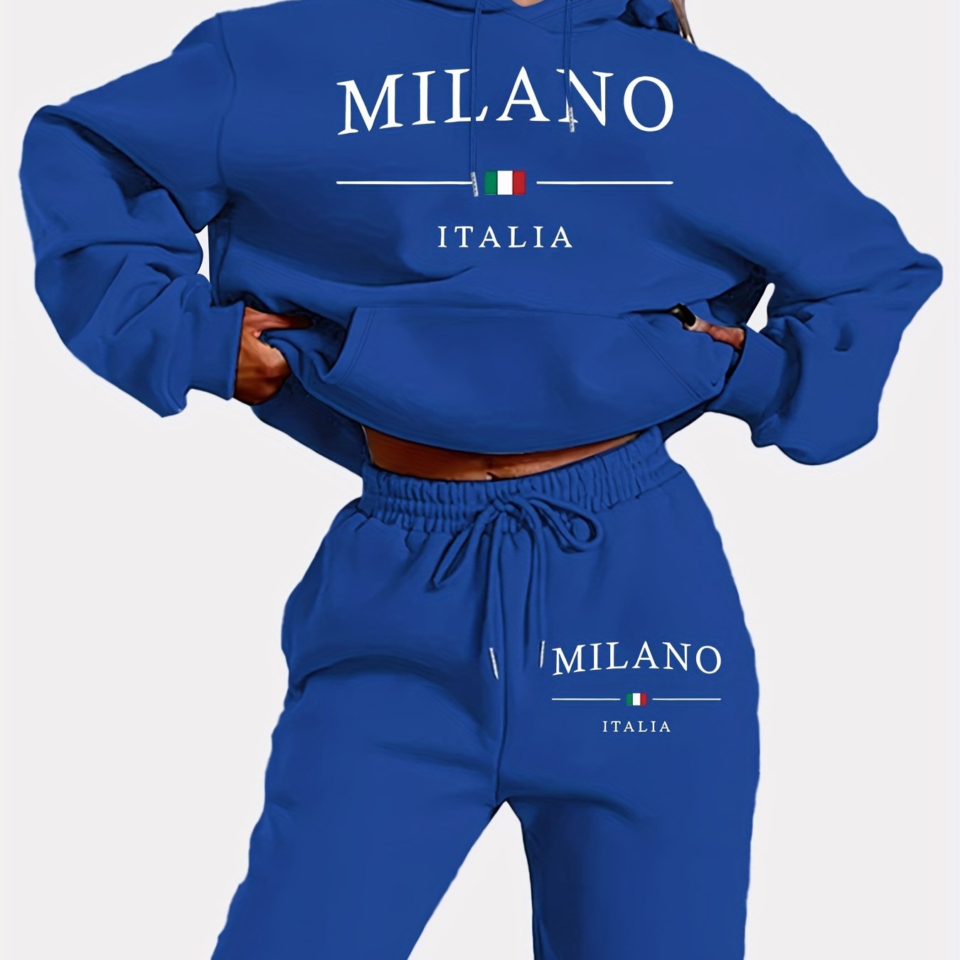 Women's Casual Letter Print Knit Pantsuit with Hooded Long Sleeve Hoodie and Jogger Sweatpants