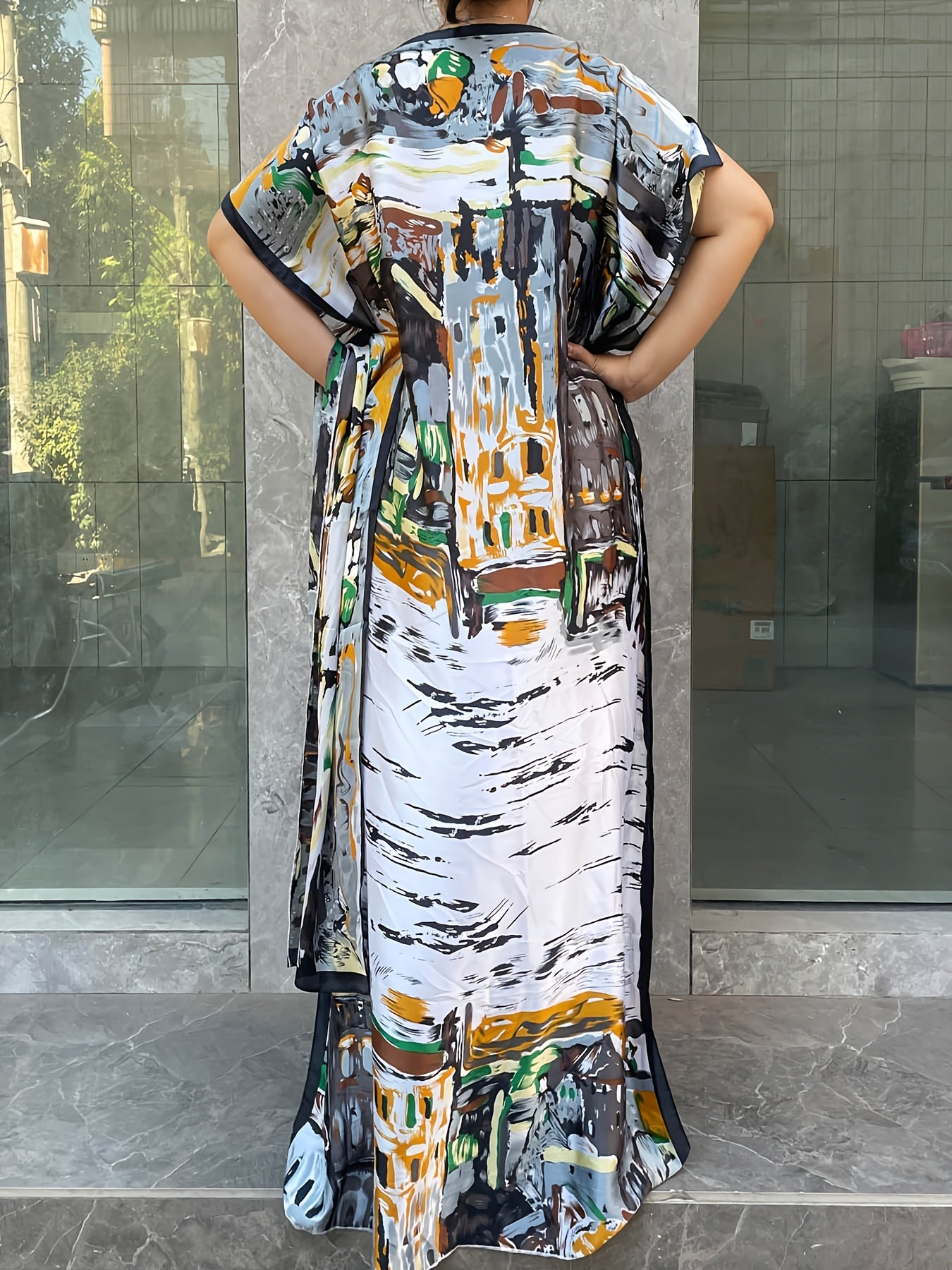 Women's Floral Print Batwing Sleeve Dress with Scarf All-Season Casual Elegance