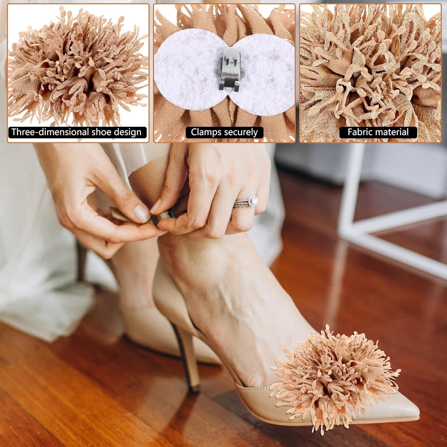 Women's Beige Floral Shoe Clips 2pcs Heel Decorations for Glittery Occasions