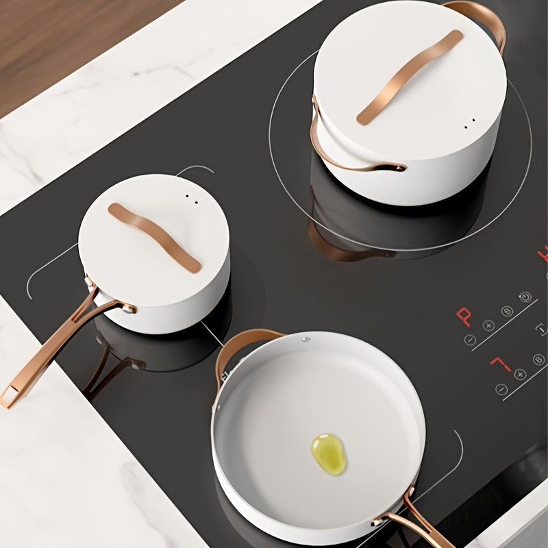 Three-Piece Non-Stick Cookware Set with Swiss Flag Coating Includes 24cm Soup Pot 18cm Milk Pot and 28cm Frying Pan