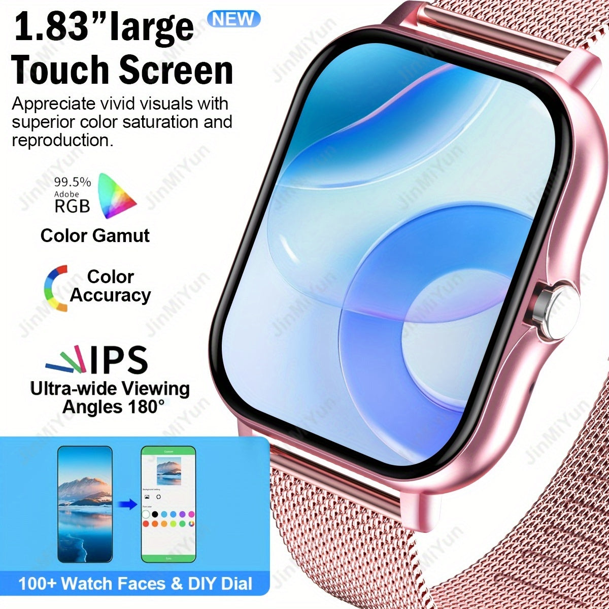 1.83-Inch Sports Smartwatch for Men and Women with Wireless Call Message Reminders and Multiple Sports Modes