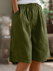 Women's Wide-Leg Bermuda Shorts Elastic Waist High-Waisted Solid Summer Casual