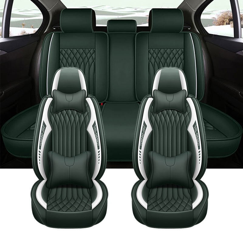 Barcha mavsumlar uchun sun'iy charm avtomobil o'rindiqlari qoplamalari, sirpanmaydigan, chizishga qarshi, dengiz xoki ko'k, 5 o'rinli
