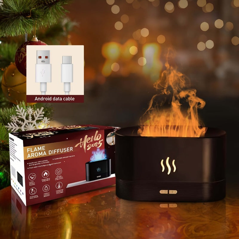 Universal Black USB Aromatherapy Humidifier with Flame Effect for Home Office