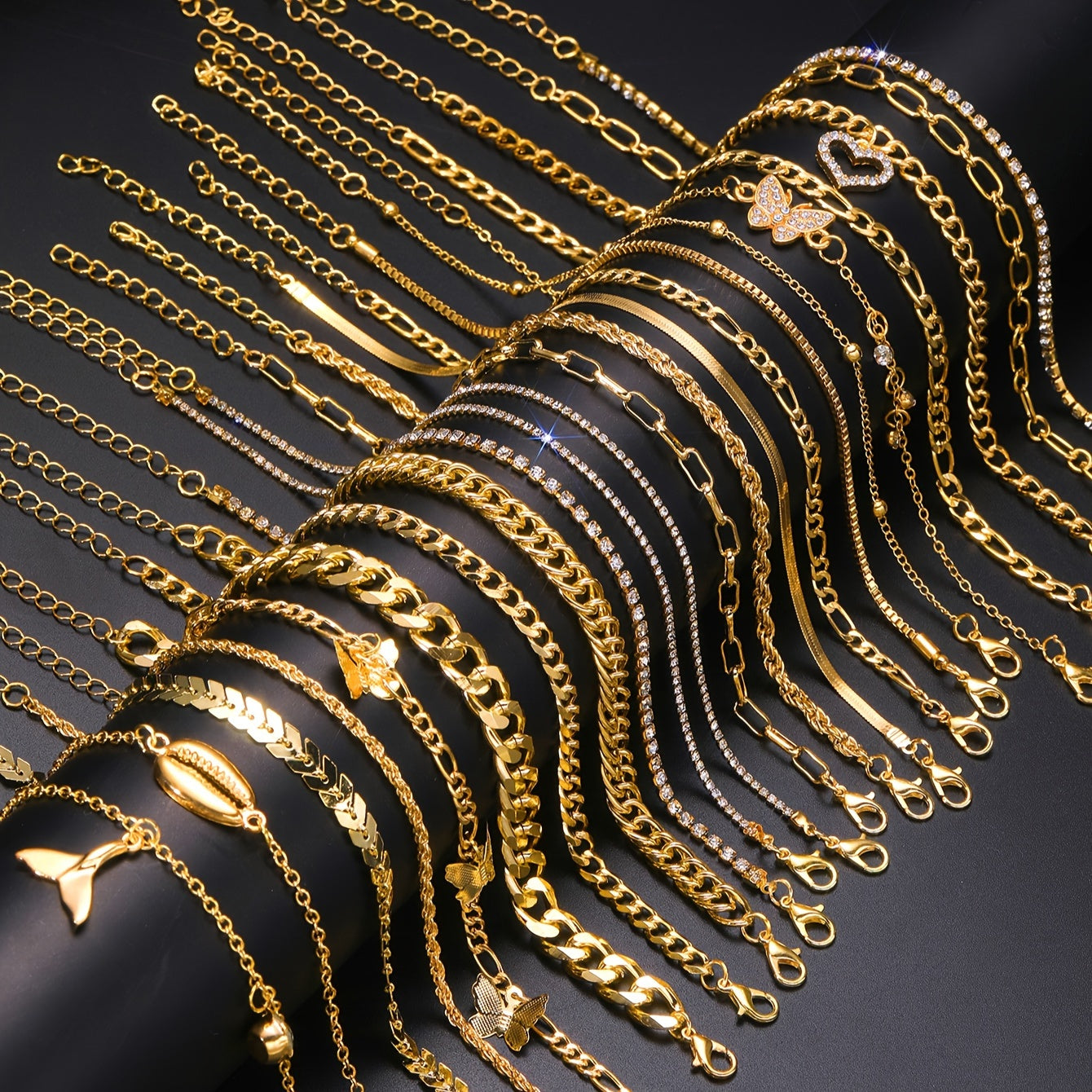 Set of 22 Bohemian Charm Bracelets with Shell Heart Butterfly Fish Tail Crystal Accents for Beach and Party Wear