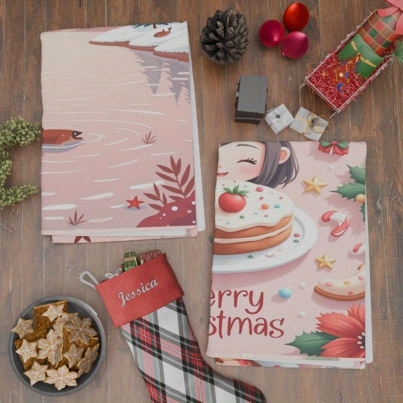 2 Pieces Kitchen Tea Towels 18x26 Inches Christmas Snowflake Winter Decor