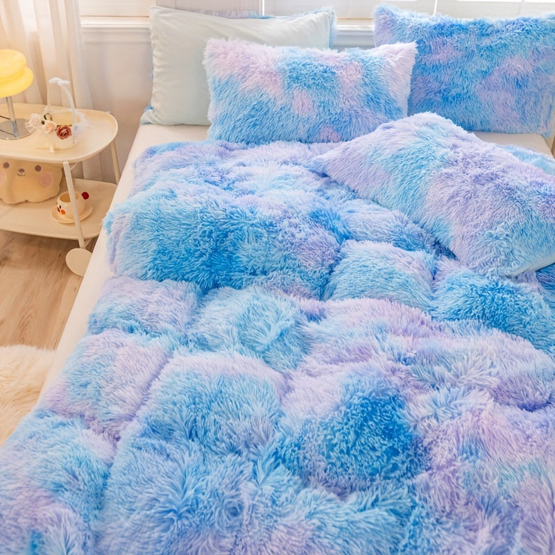 Y2K Tie Dye Plush Duvet Cover Set Includes 1 Duvet Cover and 2 Pillowcases Soft Warm Bedding