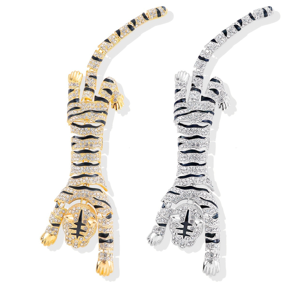 Rhinestone-Studded Tiger Shoulder Brooch Jewelry for Women