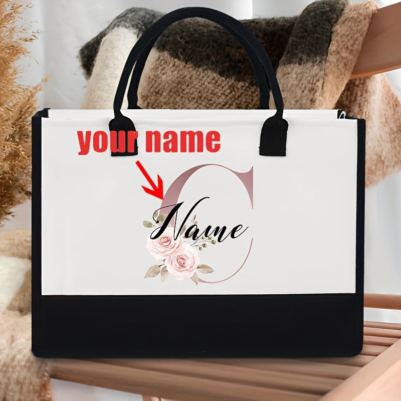 Personalized Polyester Tote Bag with Custom Initial and Floral Design for Bachelorette Party