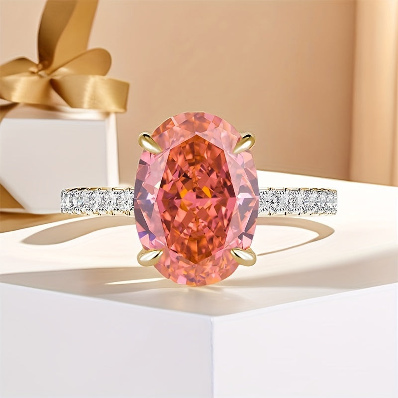 Pink Oval Cubic Zirconia Ring for Women 8x10mm Lotus Pink Jewelry