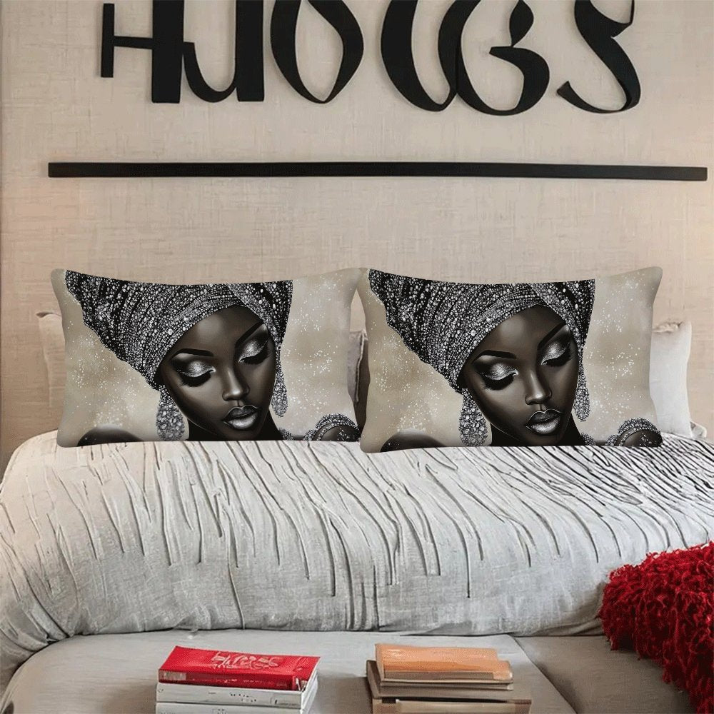 African Woman Themed Polyester Pillow Cover Casual Space Design Decorative Cushion Case for Back Sleepers All-Season Comfort