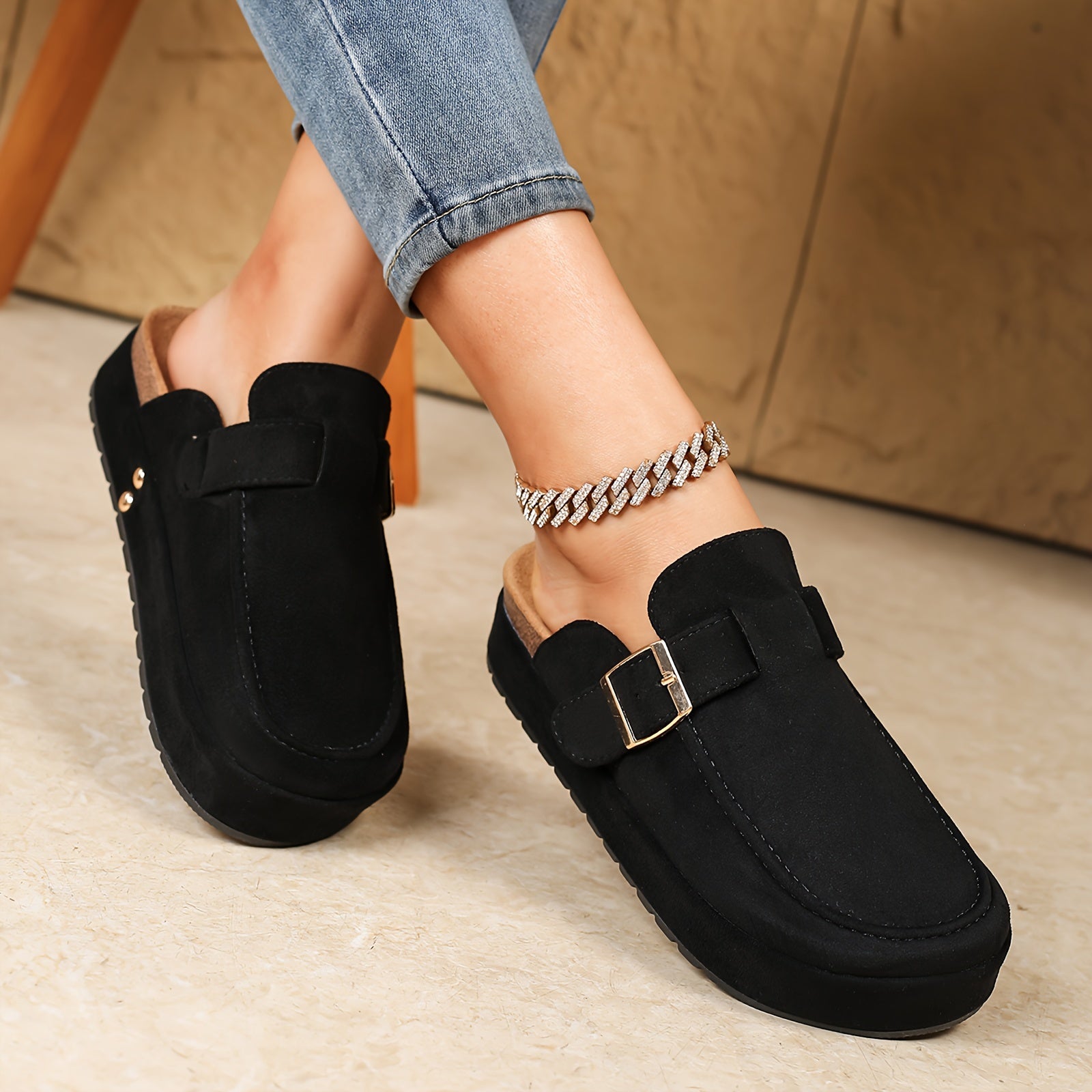 Women's Retro Thick-Soled Closed-Toe Slip-On Mules for Indoor Outdoor Comfort
