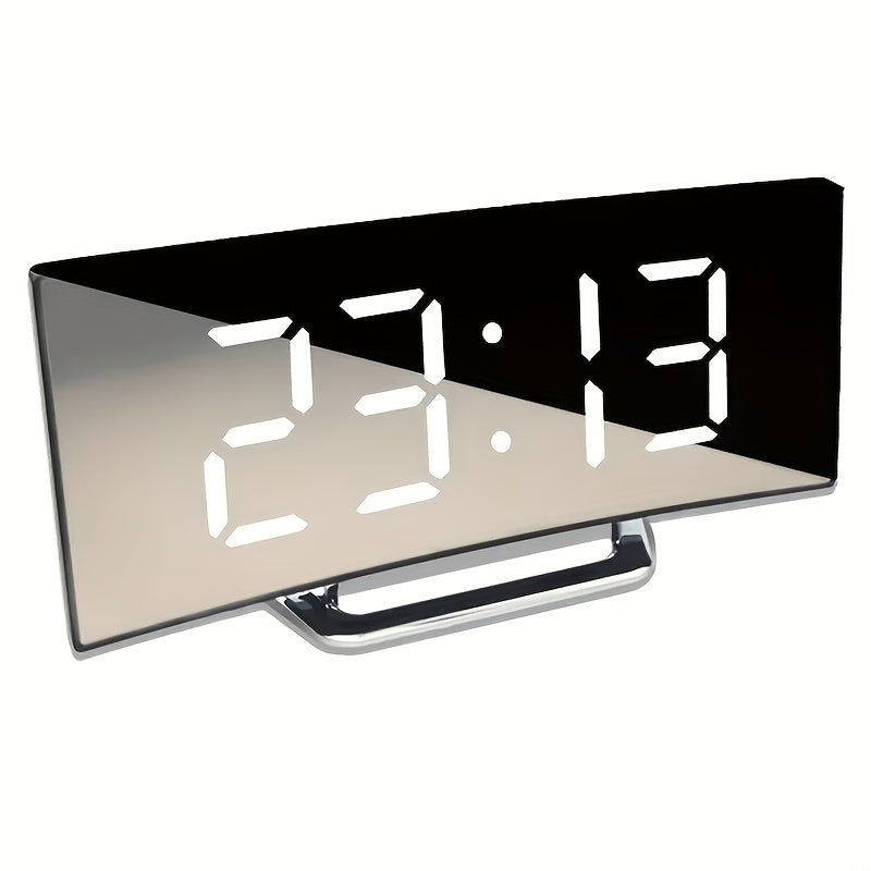 Digital LED Curved Alarm Clock with Snooze Mirror Desk Clock for Home Office Decor