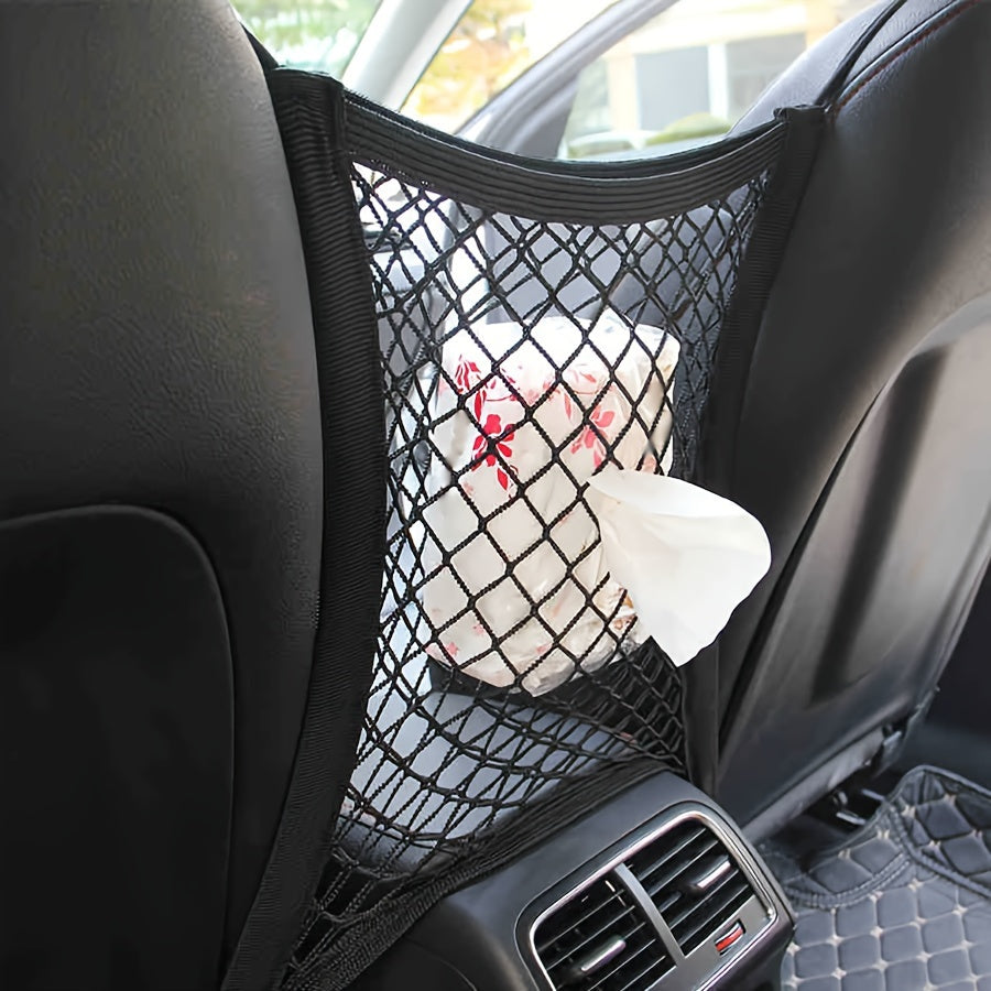 Car Seat Storage Net Black Mesh Elastic Bands 66cm x 61cm x 25cm Organizer