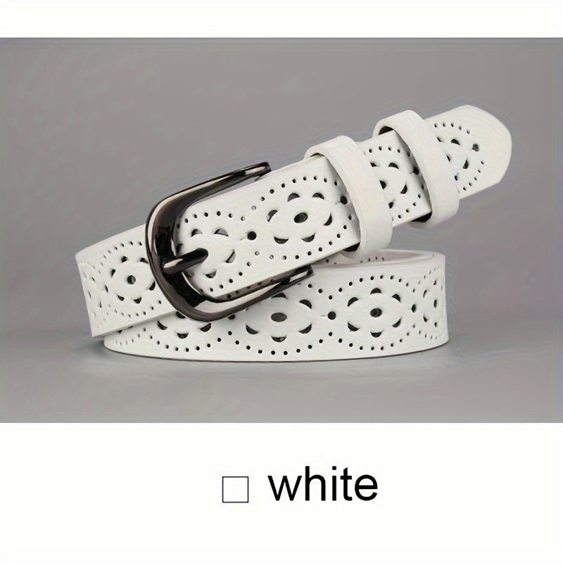 Women's Boho Floral Cutout Belt PU Leather Waistband for Jeans Pants