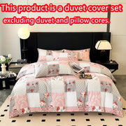 Pink Patchwork Quilt Cover Set Microfiber Soft Bed Decor with Pillowcases