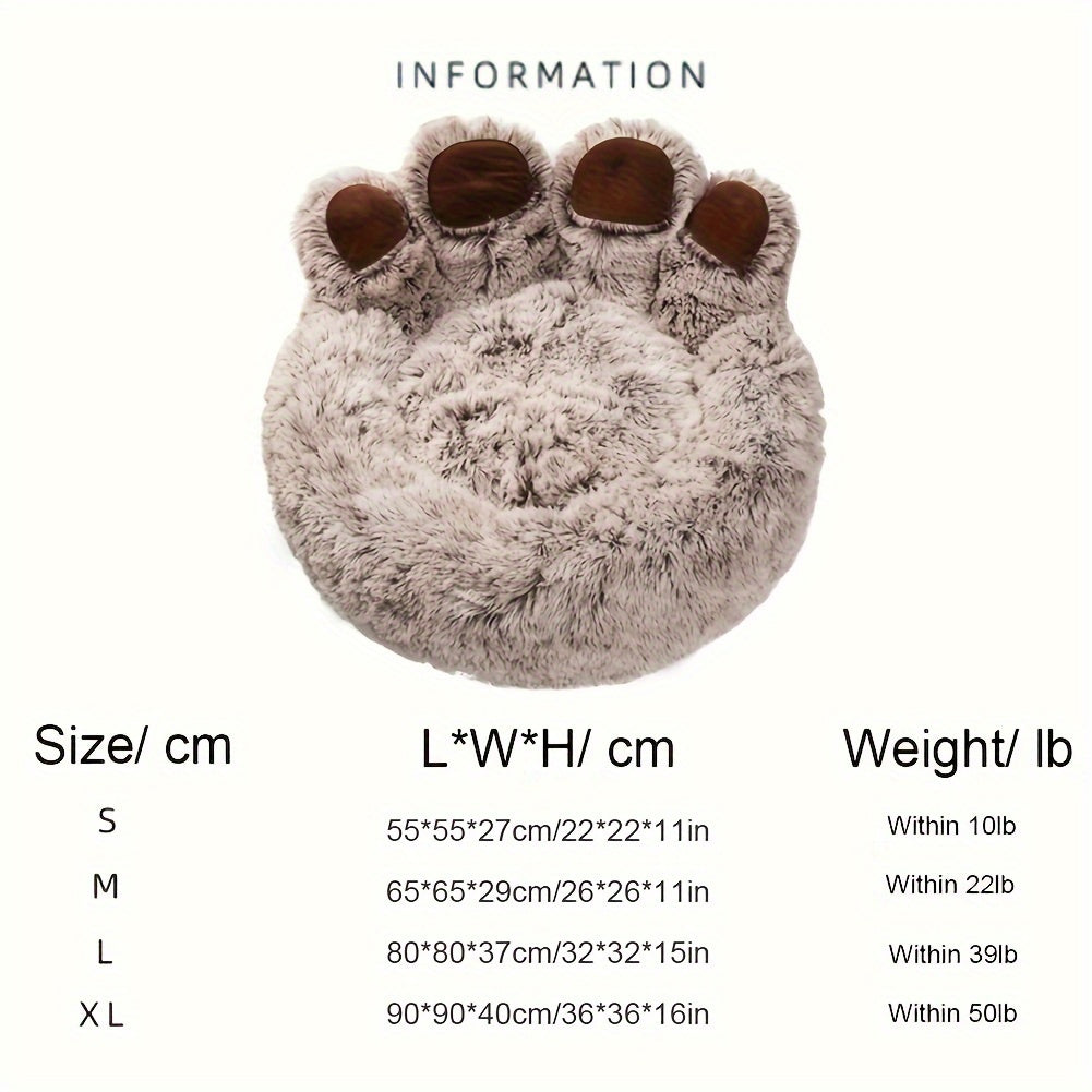 Pet Paw-Shaped Round Dog and Cat Bed Gray Faux Fur Non-Slip Small Medium