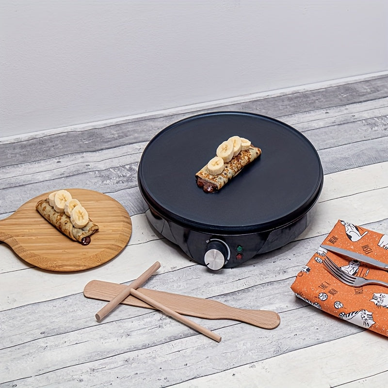 12-Inch Electric Crepe Maker Adjustable Temperature Non-Stick Surface Includes Wooden Spatula