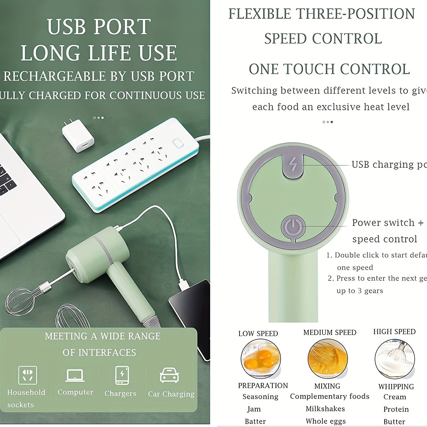 Batidora de mano inalámbrica para hornear y cocinar, potente, compacta