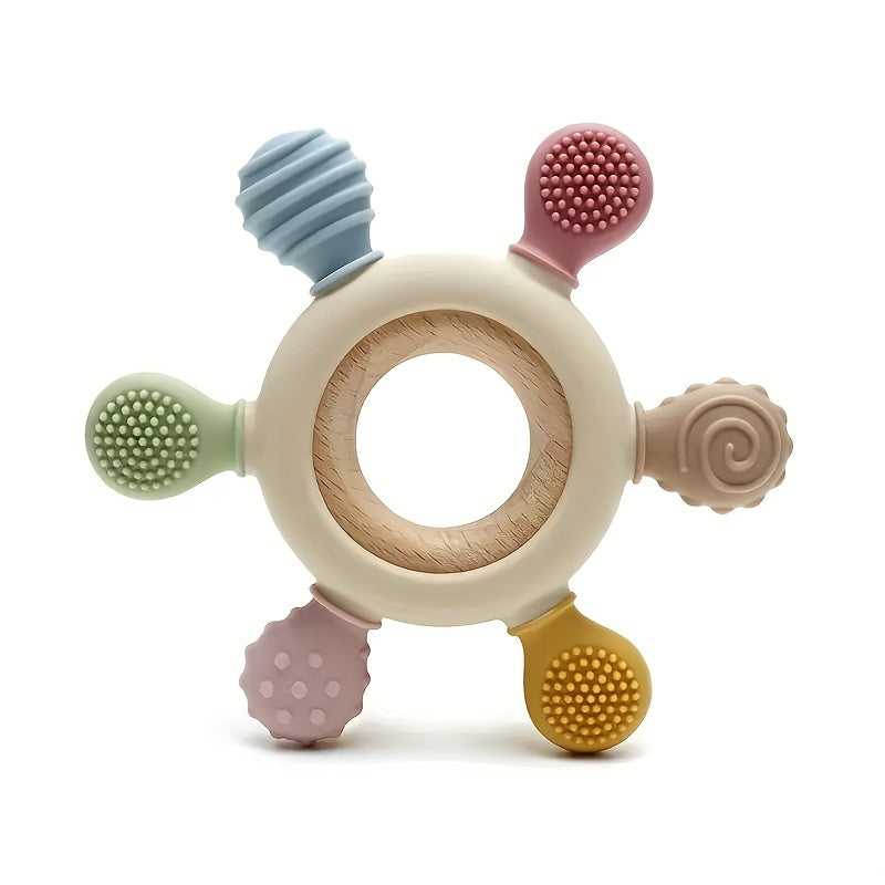 Baby Teether Ring BPA-Free Silicone Rudder Shape Teething Toy for Babies Boys Girls
