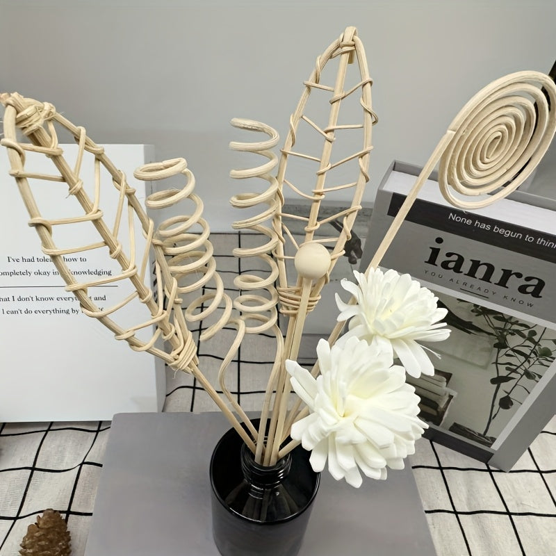 Uy dekoratsiyasi va aromaterapiya uchun tabiiy rattan tayoqchalari va oq gul aksessuarlari bilan 12 ta qismli diffuzor to'plami