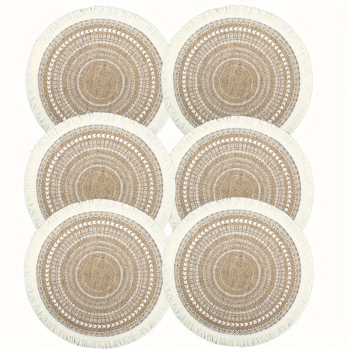 Jute Boho-Chic Round Placemats Set of 4 or 6 Heat Resistant Non-Slip