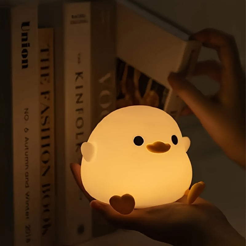 Cute Duck-Shaped Table Lamp with Geometric Pattern White Matte Finish Night Light for Nursery Bedside