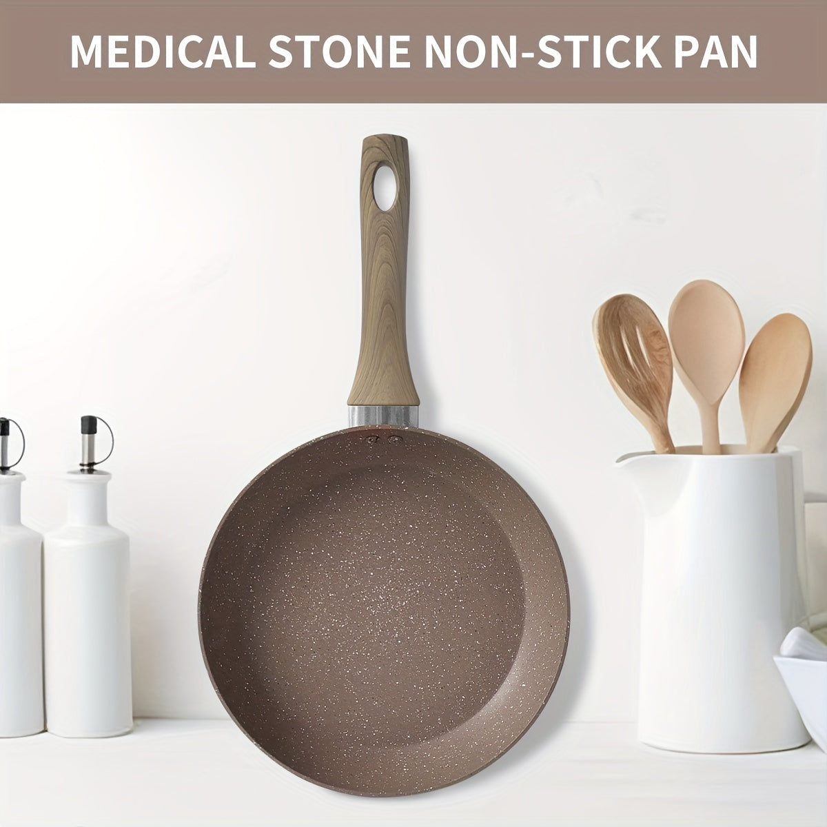 Non-Stick Aluminum Frying Pan with Wooden Handle Maifan Stone Coating Dishwasher Safe