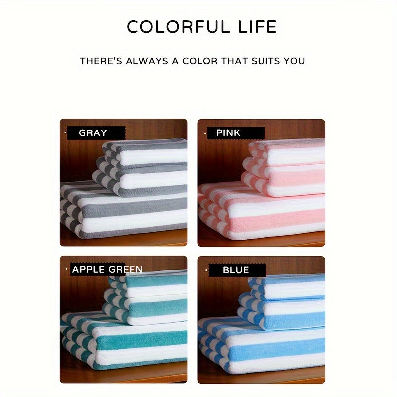 Koʻk va oq chiziqli mikrotoʻqimachilik hammom sochiqlari toʻplami katta hammom sochiq va yuvinish mato bilan birga