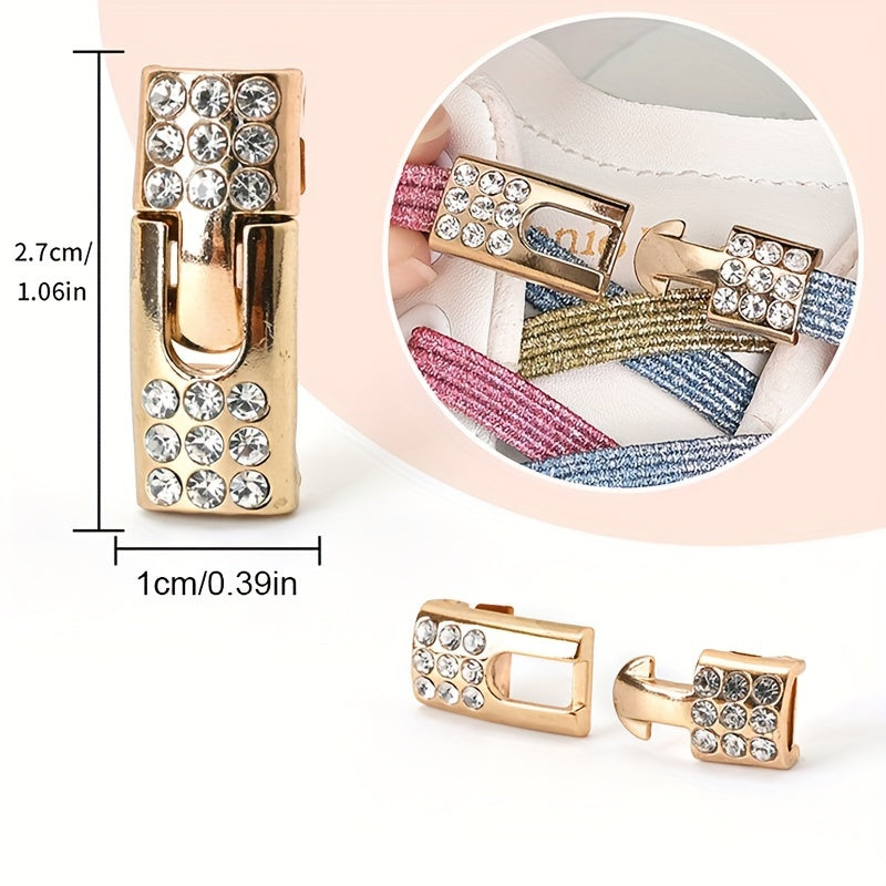 Unisex Plastic Shoe Buckles for Elastic Shoelaces with Rhinestones